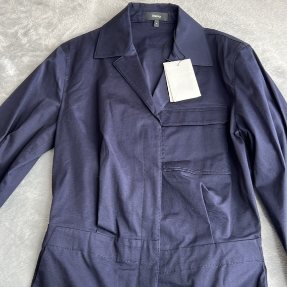🎯NWT Theory Shirt Jumpsuit Blue Midnight Navy Size 4 - Picture 5 of 16